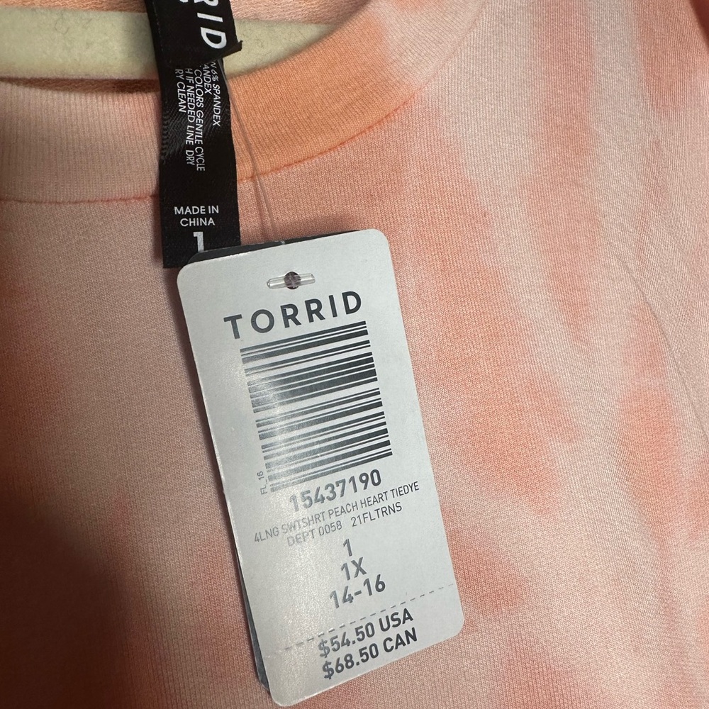 NWT TORRID size 1 Lightweight Long Sleeve Orange/White Tye Dye w/ a Heart - Picture 3 of 4